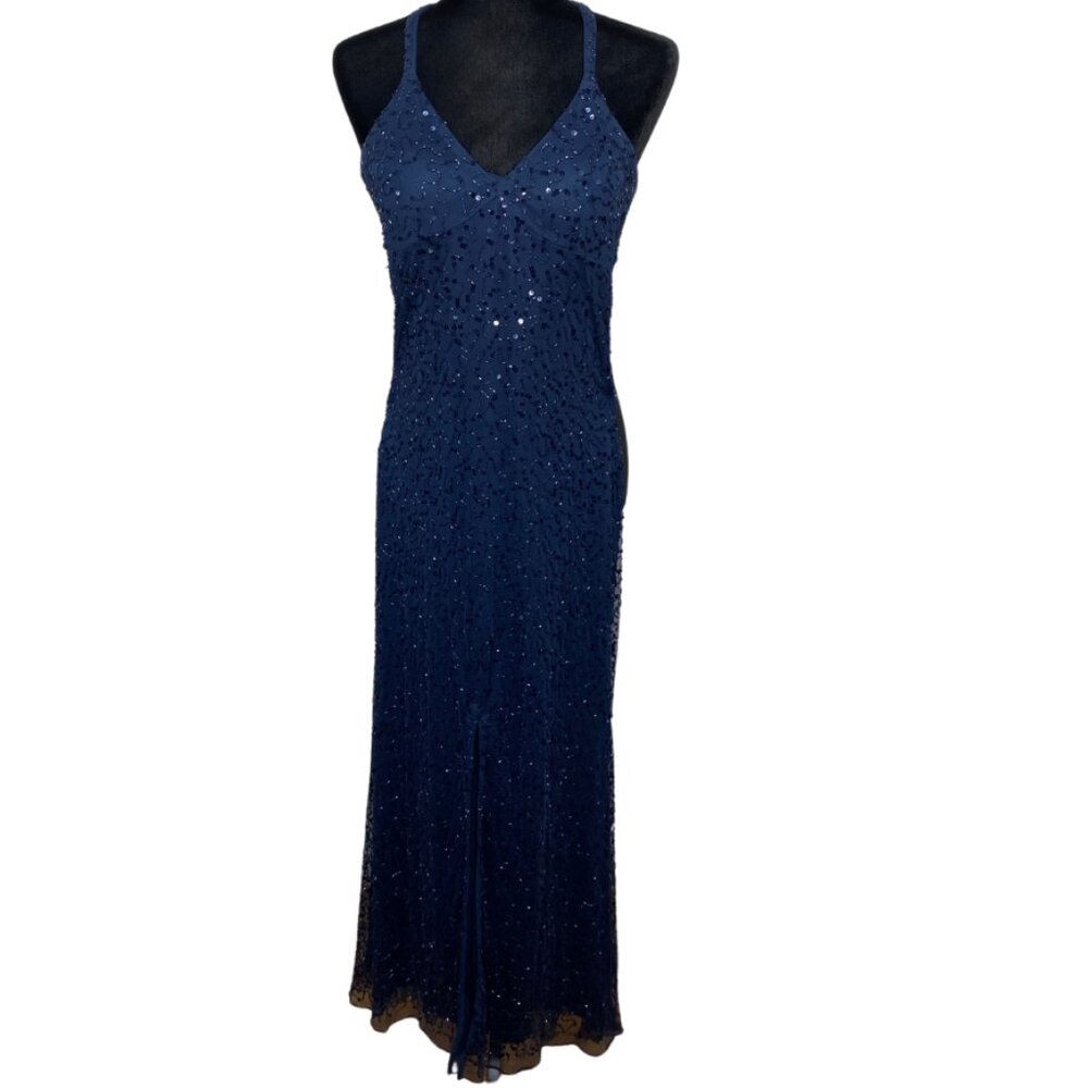 Morgan & Co Formal Navy Blue Beaded & Sequins Dress